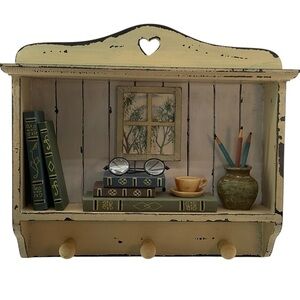 Charming Wall Shelf Shadowbox with Pegs + Heart Detail